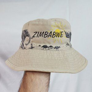 vtg Zimbabwe Khaki Bucket Hat Size Small Heavy Duty Twill Safari Africa